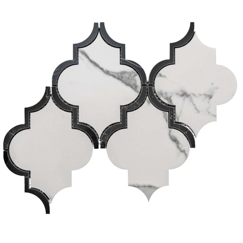 Stately Lantern 9" x 14" Porcelain Arabesque Marble Look Wall & Floor Tile