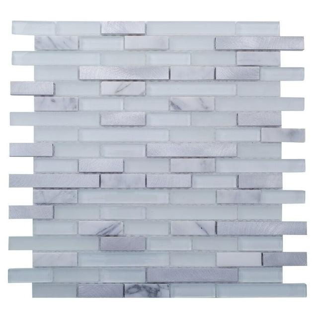 The Tile Life Victory Mixed Brick 12x12 Carrara/ Steel Glass Backsplash Wall - 4x4 Sample