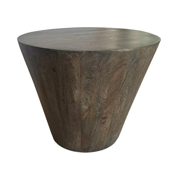 Royal Hampton 24 Inch Side End Table with Round Drum Shape, Handcrafted Mango Wood Construction, Distressed Gray