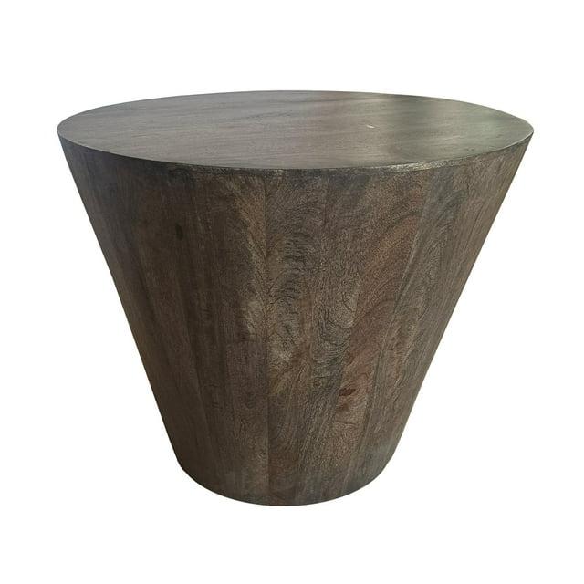 Royal Hampton 24 Inch Side End Table with Round Drum Shape, Handcrafted Mango Wood Construction, Distressed Gray