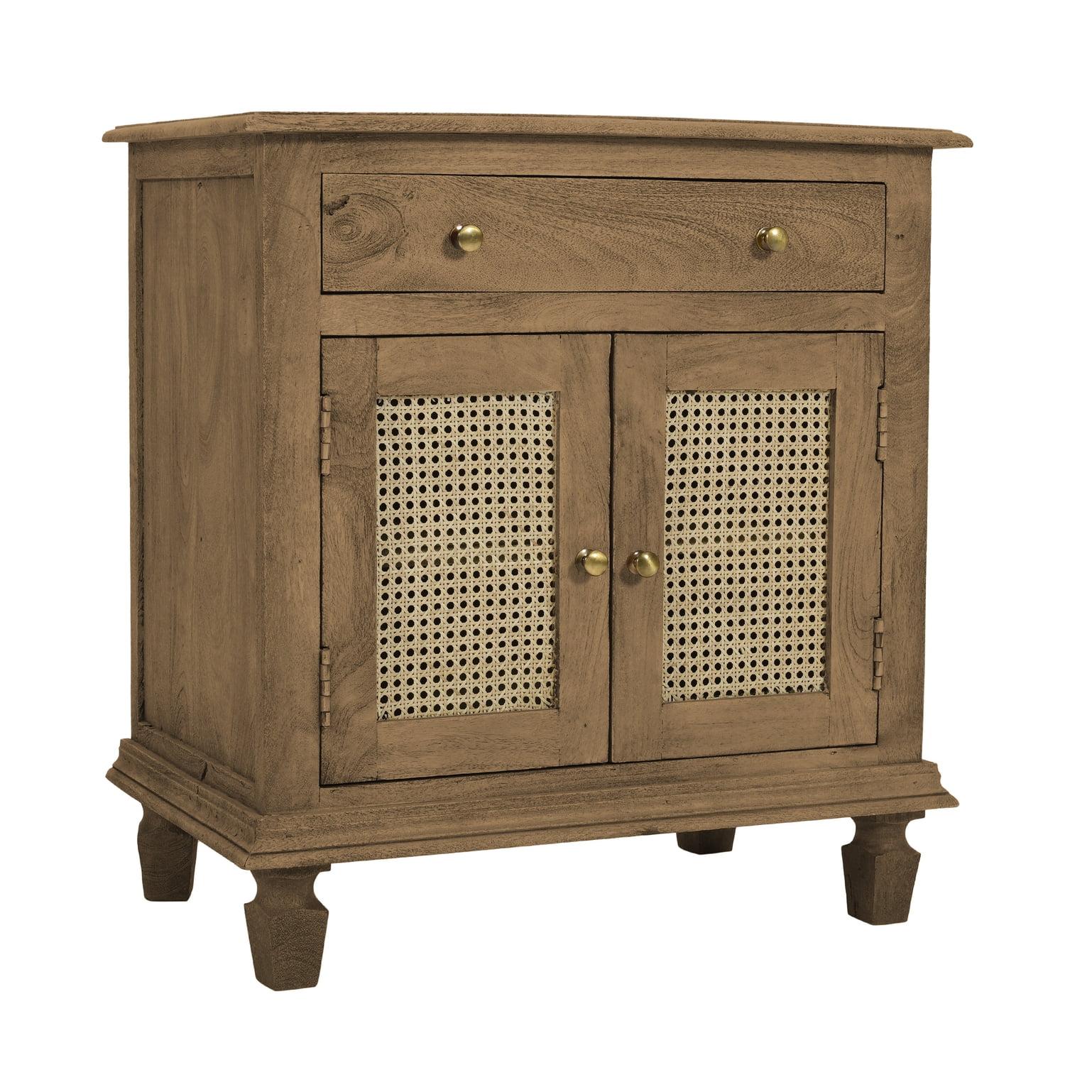 The Urban Port 30" Nightstand Table Rattan Cabinet Doors and Drawer Fronts Sandblasted Brown Mango Wood Brown