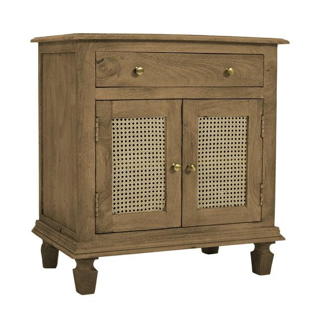 The Urban Port 30" Nightstand Table Rattan Cabinet Doors and Drawer Fronts Sandblasted Brown Mango Wood Brown