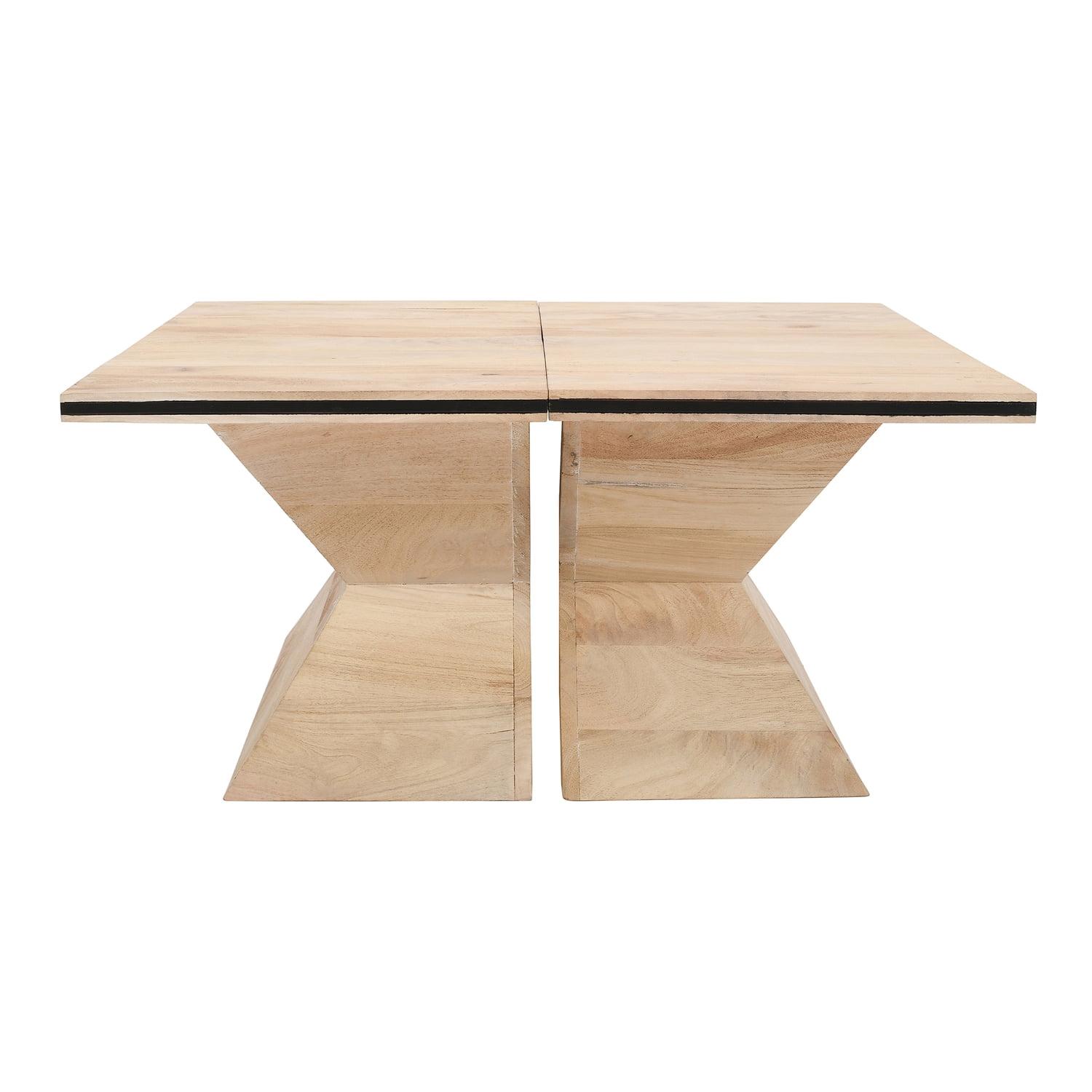 The Urban Port 34" 2pc Coffee Table Handcrafted Split Design with Hourglass Base White Washed Natural Mango Wood White