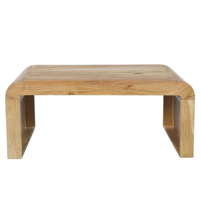 The Urban Port UPT-314336 36 in. Cascade Natural Acacia Wood Rectangular Curved Waterfall Top Coffee Table, Brown