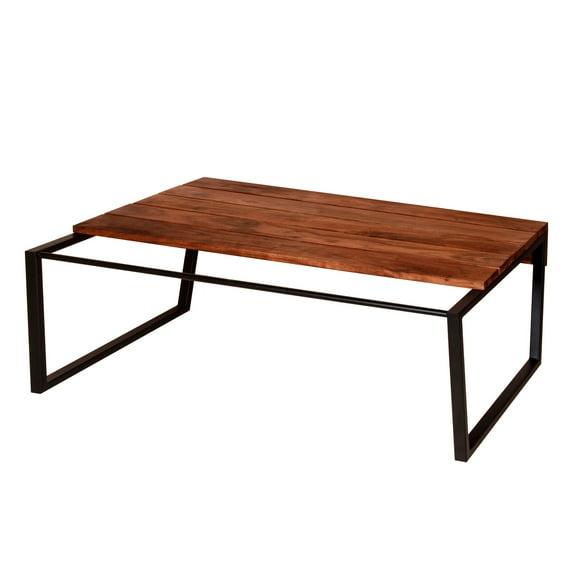 The Urban Port 41.7 Inch Rectangular Coffee Table with Plank Style Top, Metal Frame, Brown and Black