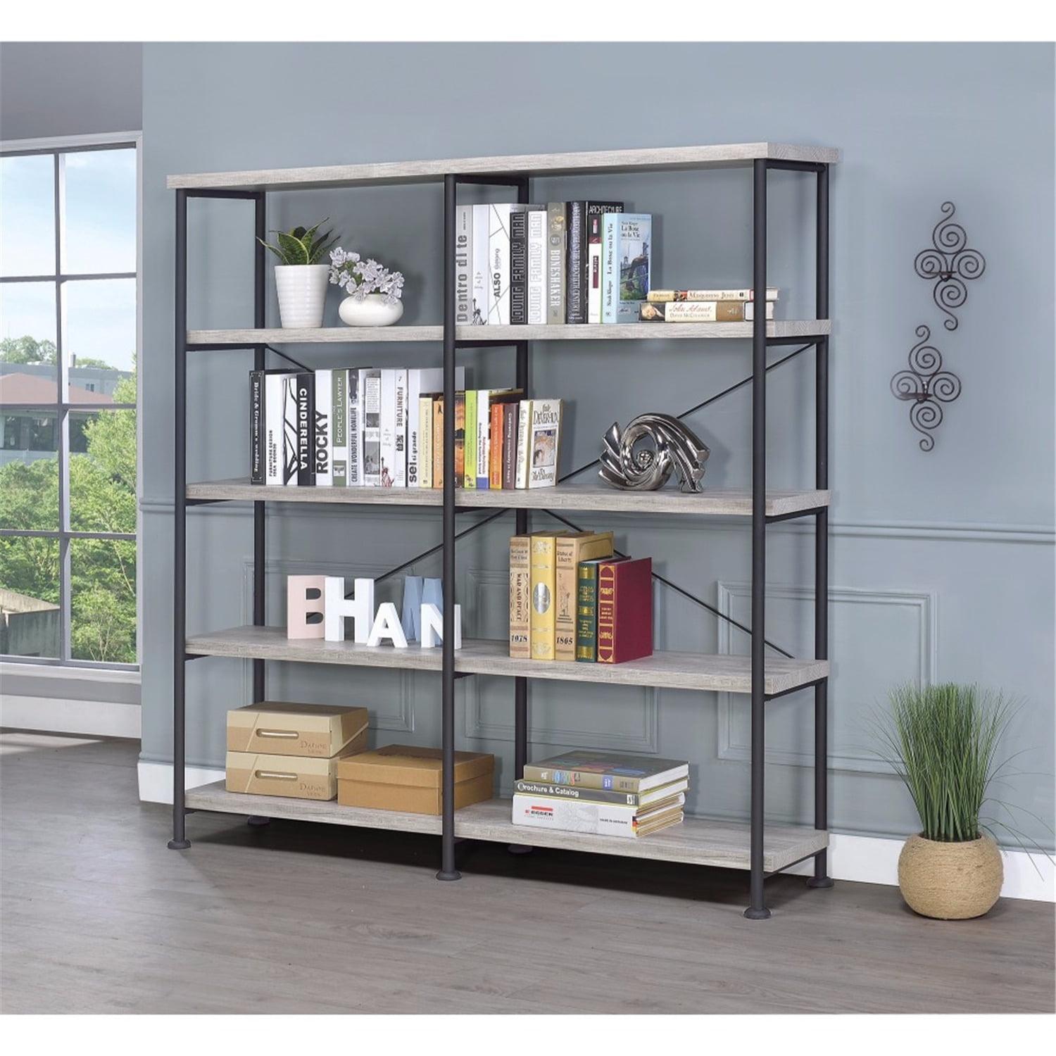 Modern Industrial 60" Gray and Black 4-Tier Bookshelf