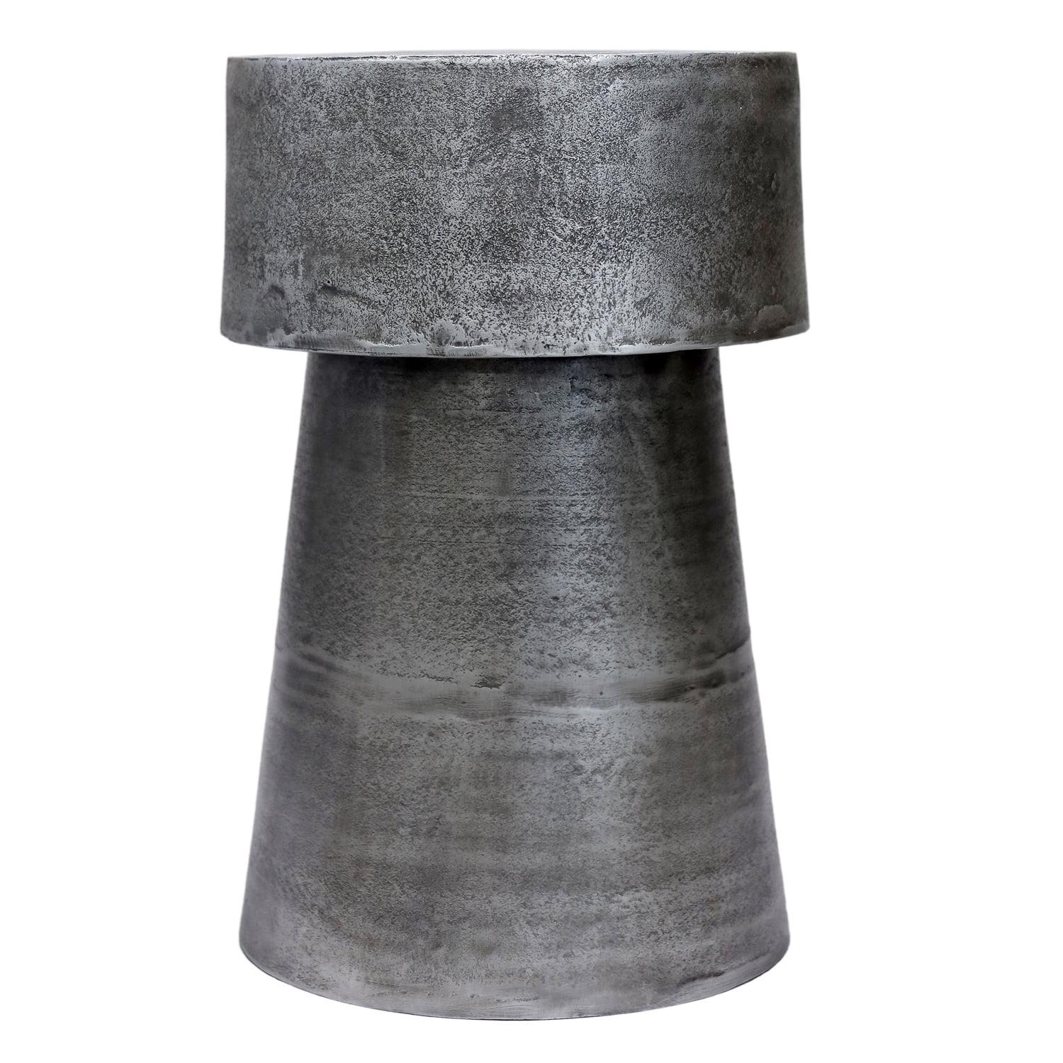 17 Stories Vintage Accent Side Table, 15.5 Inch Round, Antique Silver Cast Aluminum Drum Base