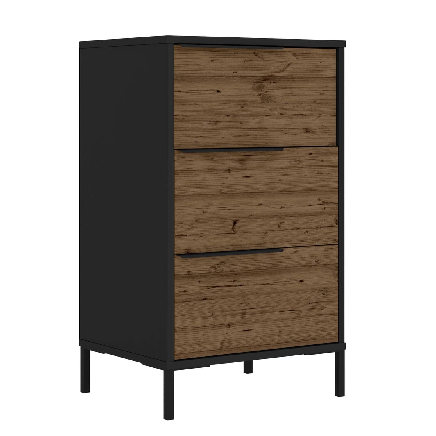 Rustic Dual-Tone Office Storage Cabinet with 3 Drawers, Brown and Black