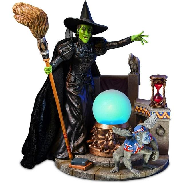 The Wizard of OZ Hand-Painted Wicked Witch of The WEST Sculpture with Poseable Fabric Cape, Hour Glass, Flying Monkey and Color-Changing Crystal Ball