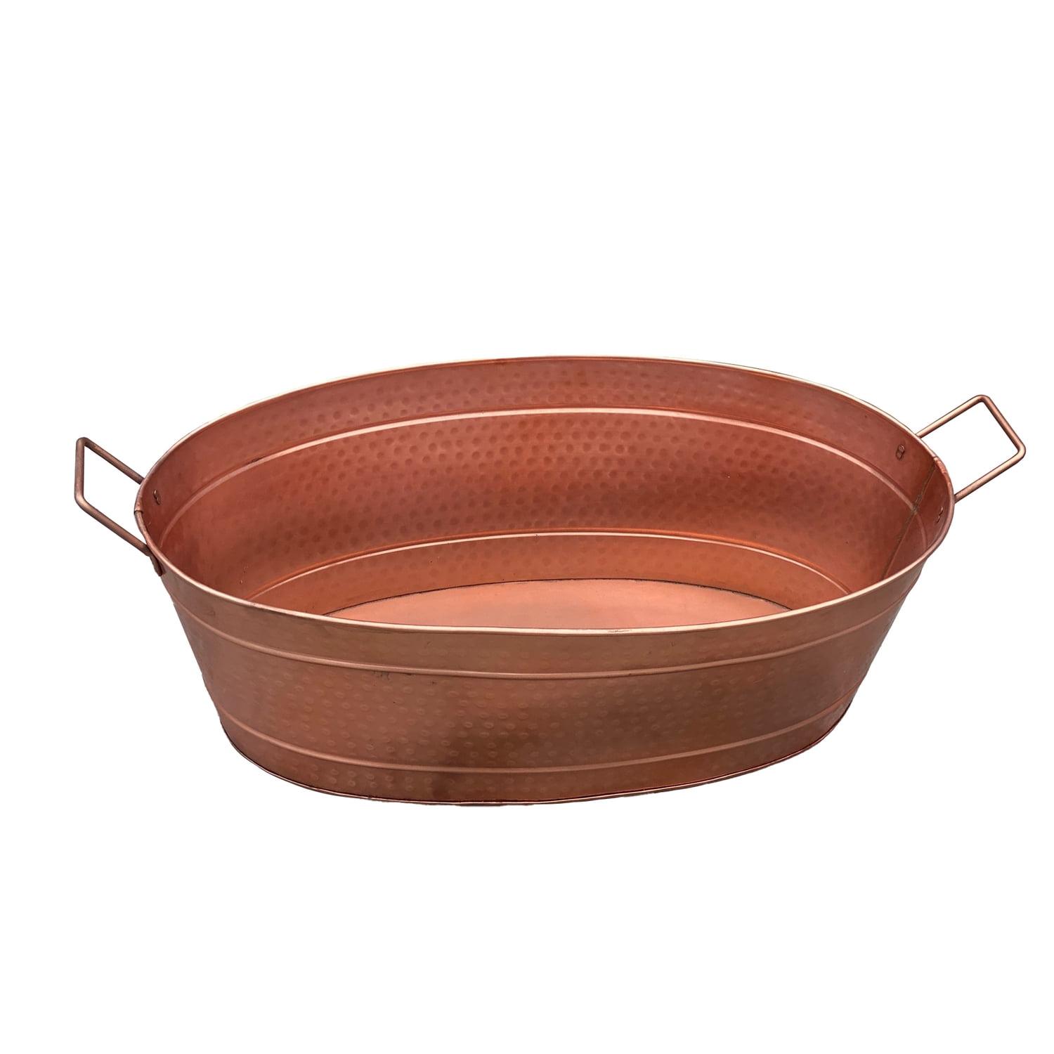 Copper Oval Hammered Metal Tub with Side Handles