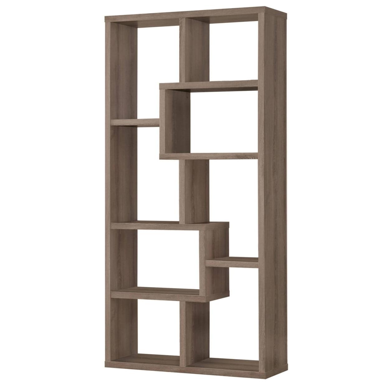Transitional Geometric 10-Shelf Bookcase in Weathered Gray