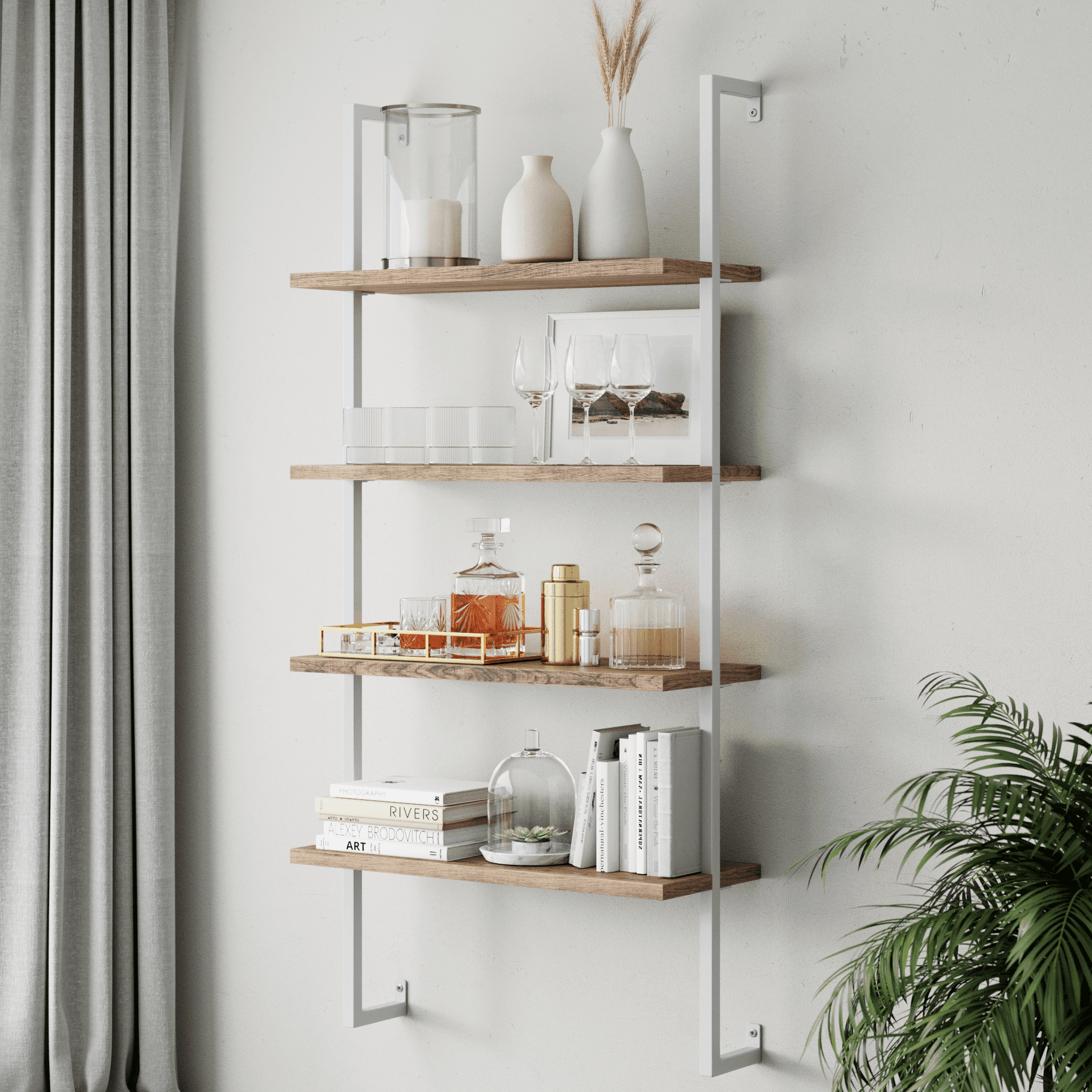 64" Wood and Metal 4 Tier Wall Mount Floating Bookshelf - Nathan James