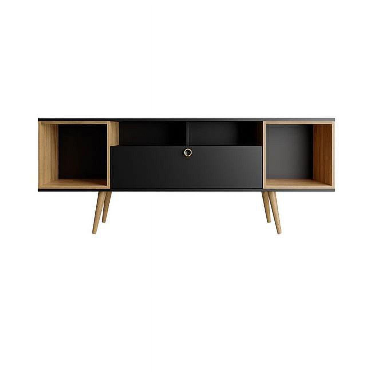Theodore TV Stand for TVs up to 60" Black/Cinnamon - Manhattan Comfort: Entertainment Center with Cable Management