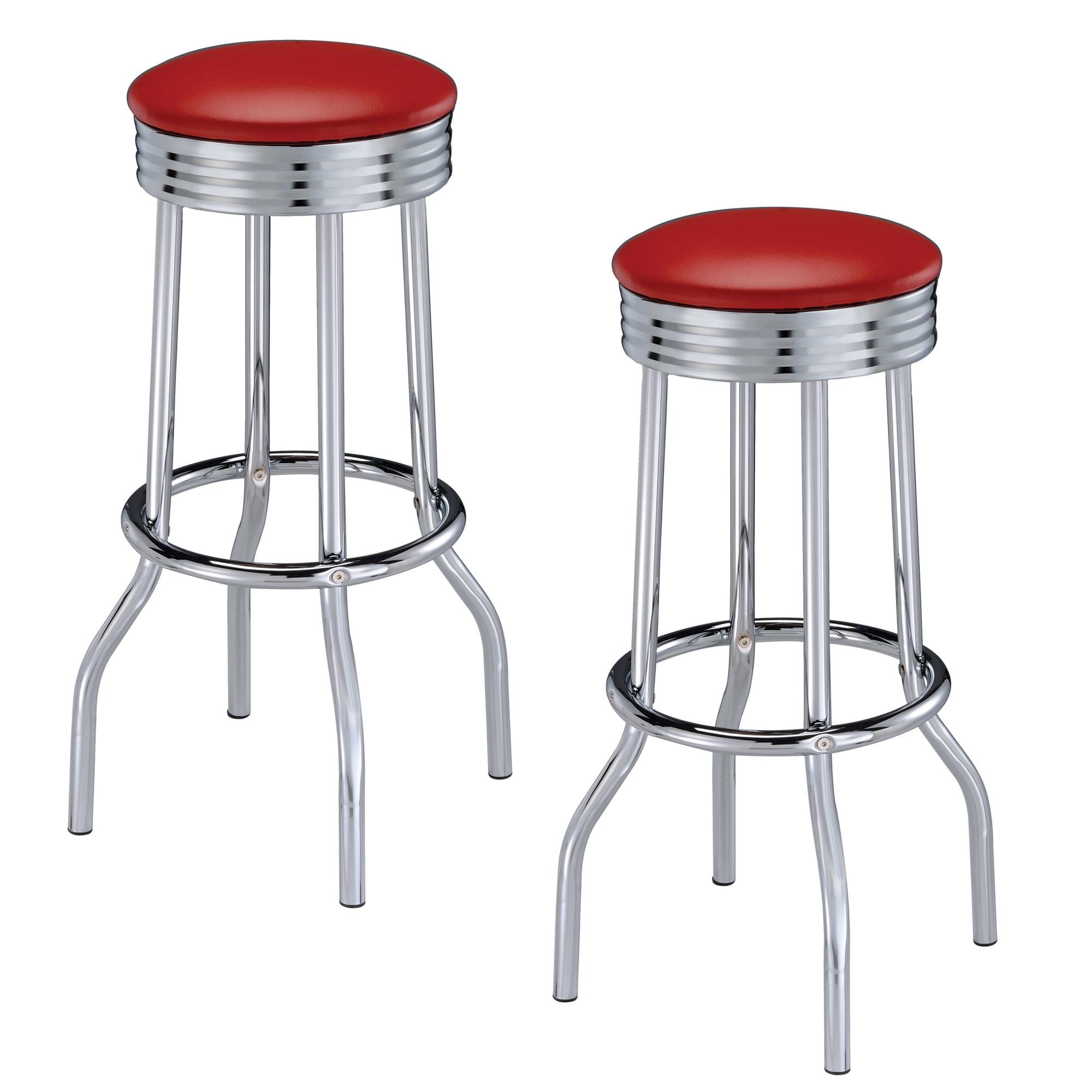 Coaster Modern Round Faux Leather Bar Stools in Red