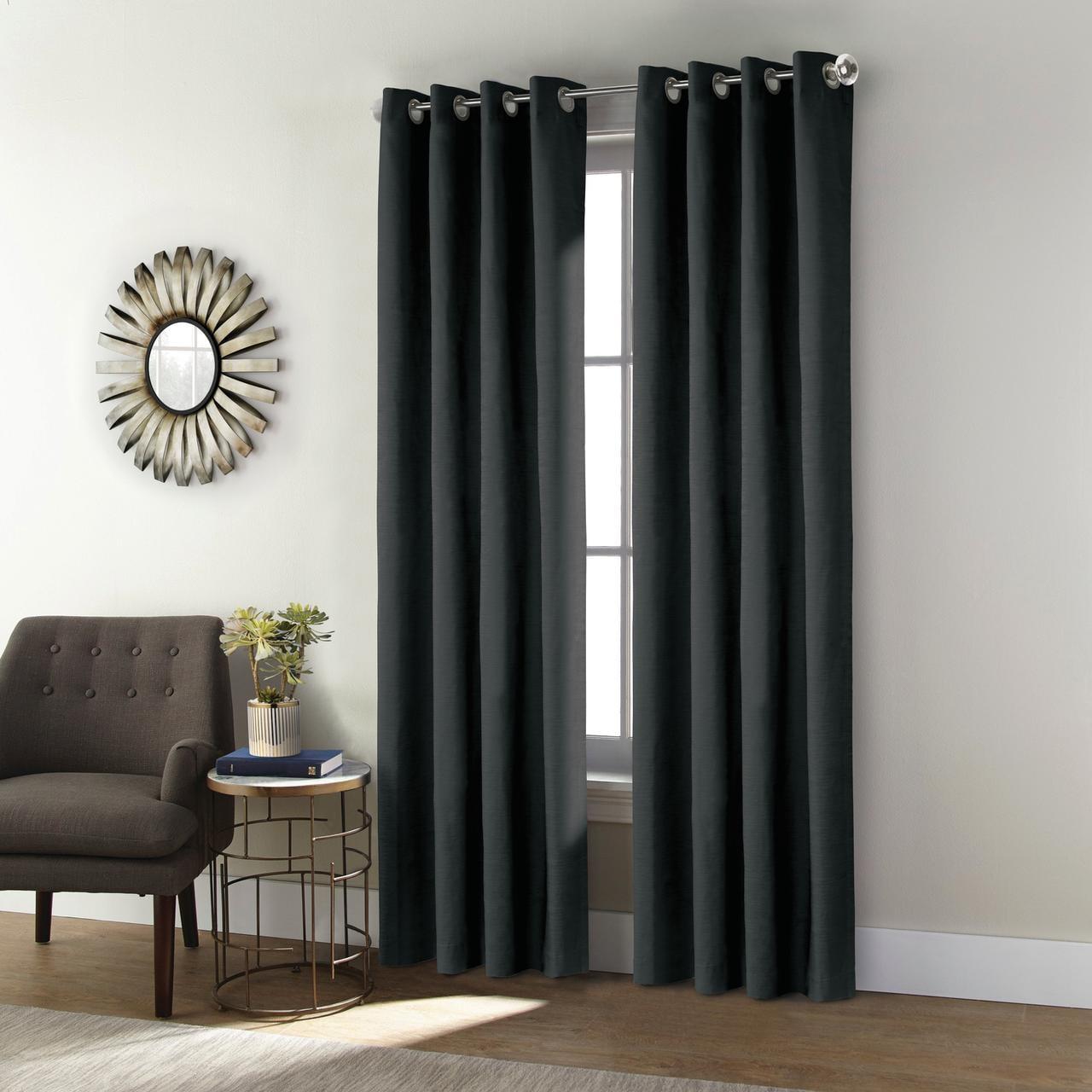 Thermaplus Shadow Window Treatment Blackout Grommet Curtain Panel 52" x 108" for Bedroom Livingroom Black