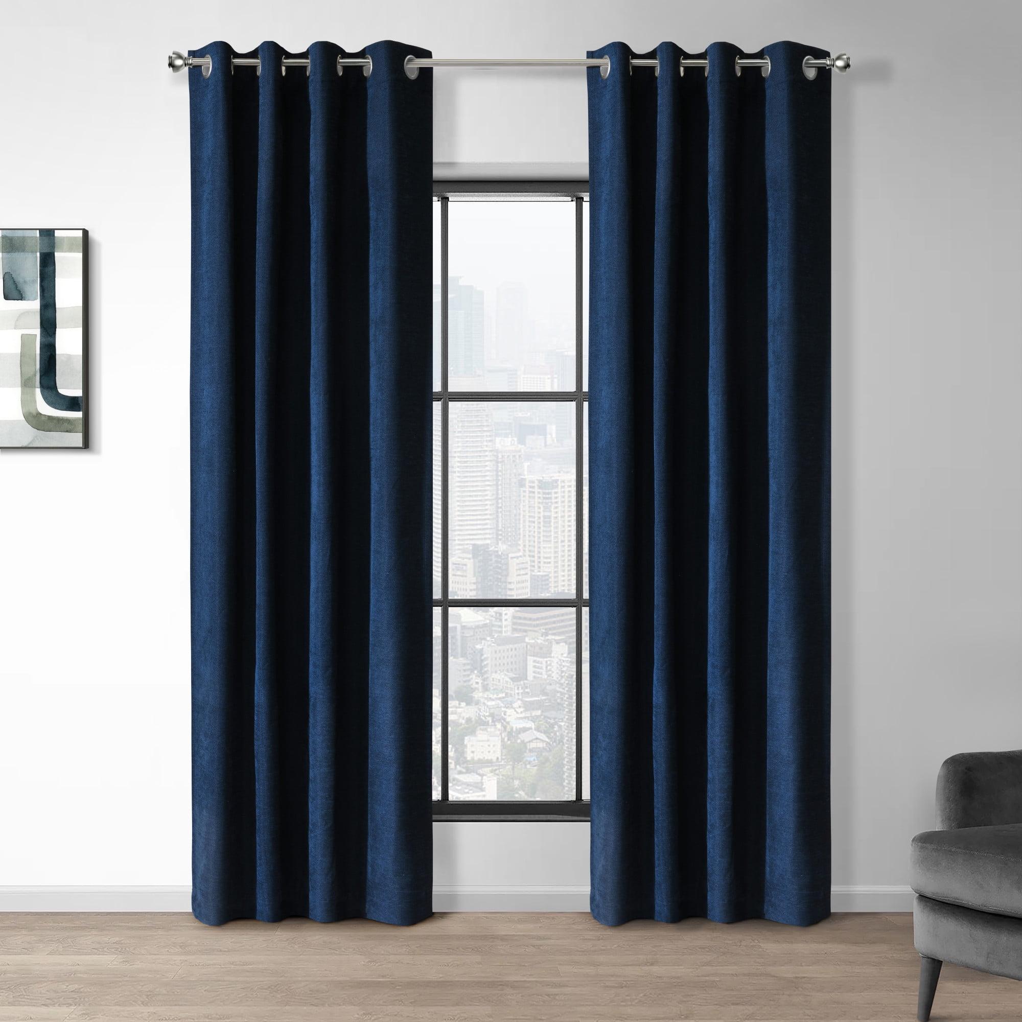 Thermaplus Chenille 100% Blackout Grommet Exclusive Curtains for Livingroom Bedroom Dark Navy