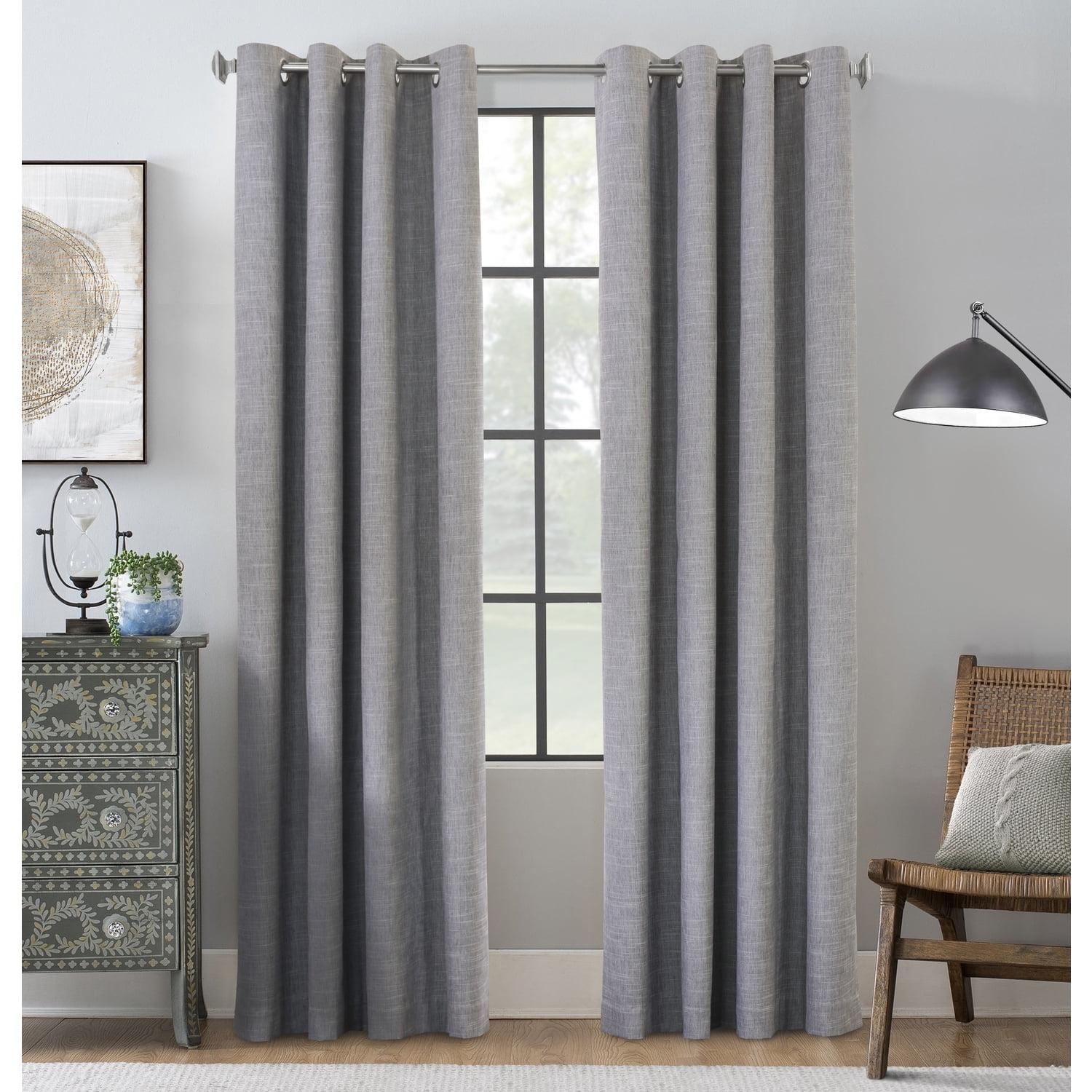 Gray Grommet Blackout Pleated Kids Polyester Window Drapes