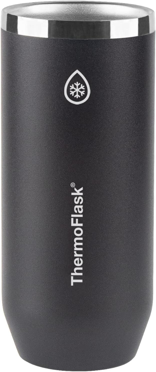 ThermoFlask 2-in-1 Vacuum Insulated Can Cooler Cup, 12 oz, Fits Slim Size Cans, Sweatproof, Non-Slip Base, Jet Black
