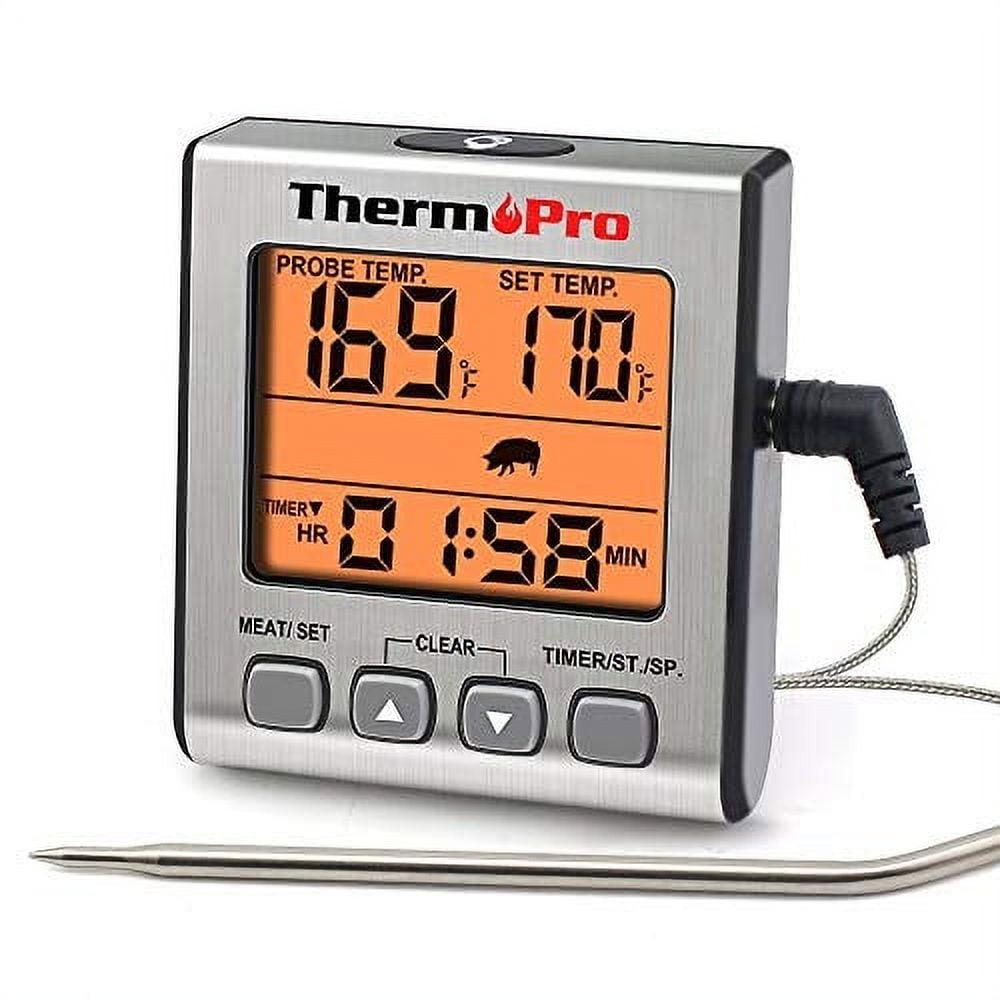 ThermoPro TP16SW Digital Meat Thermometer for Cooking and Grilling, BBQ Food Thermometer with Backlight and Kitchen Timer, Grill Temperature Probe Thermometer for Smoker, Barbecue, Oven, Cookware