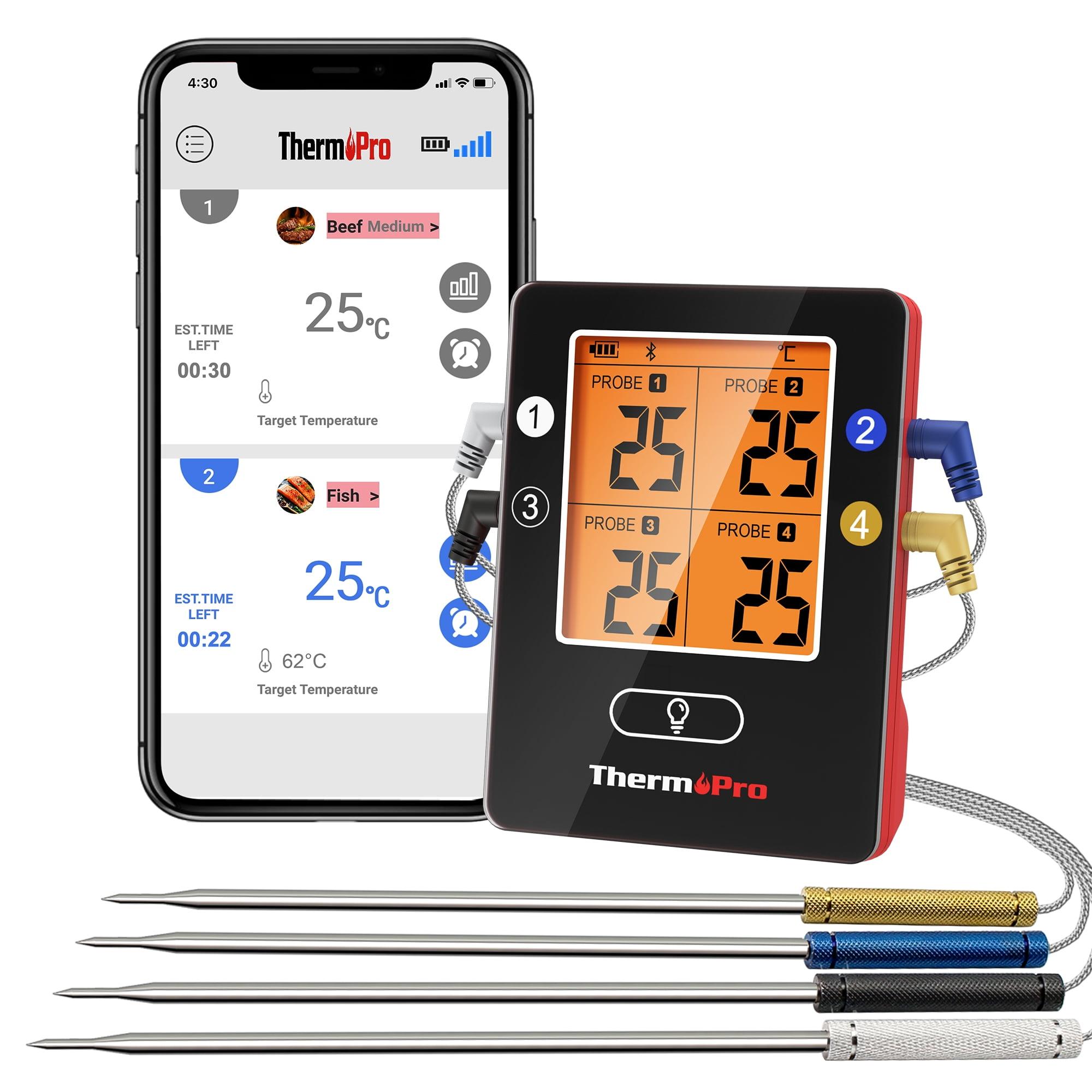 ThermoPro TP25W Bluetooth Meat Thermometer with 500FT Wireless Range 4-Probe Android/iOS Compatible Smart Grill Smoker Thermometer