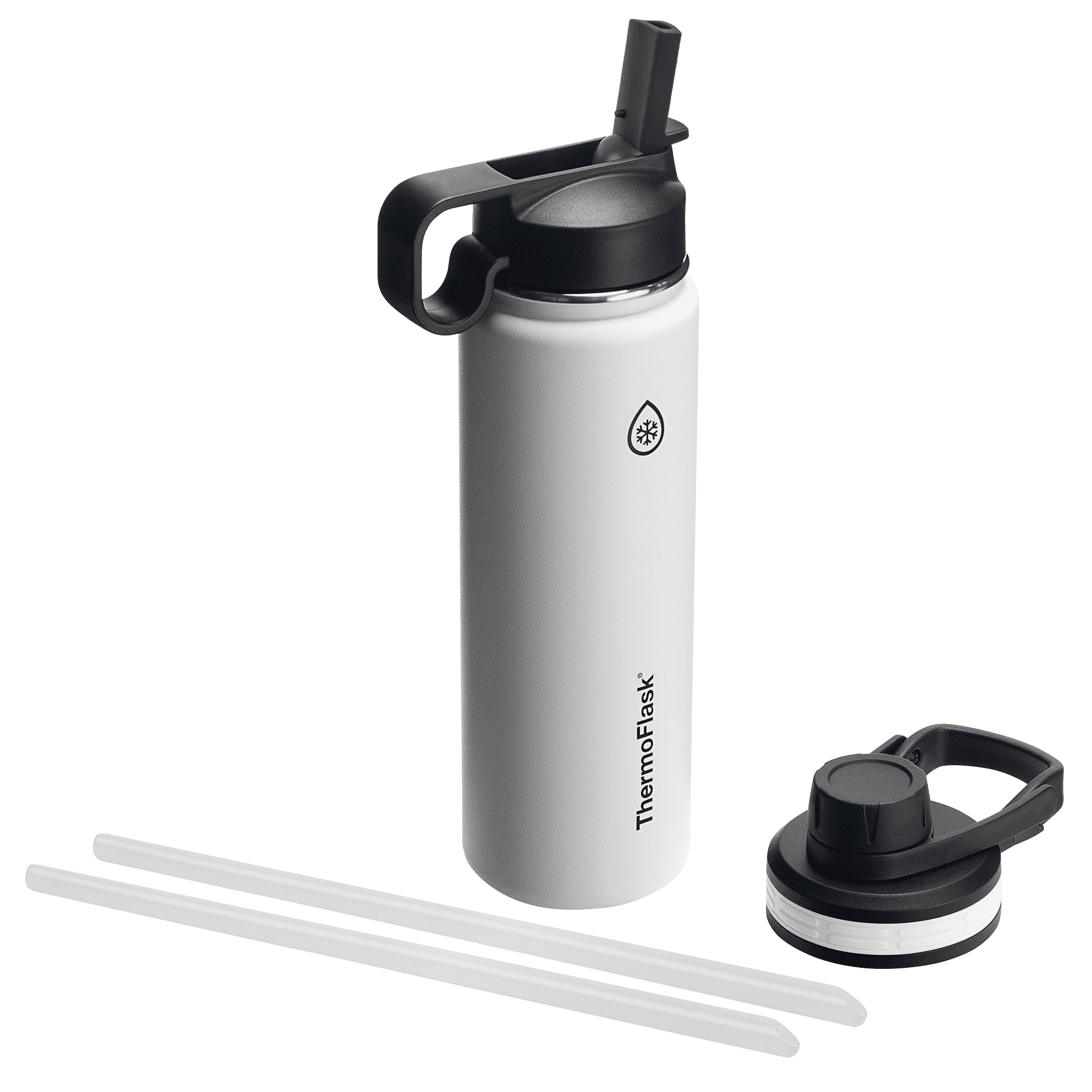 ThermoFlask 24oz Insulated Stainless Steel Bottle 2 in 1 Chug and Straw Lid White: Lifetime Warranty, Hand Wash, All Ages