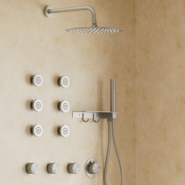 Thermostatic Shower System 12" Rain Shower Head withHandheld Spray,Shower Faucet Set with Valve Trim Kit