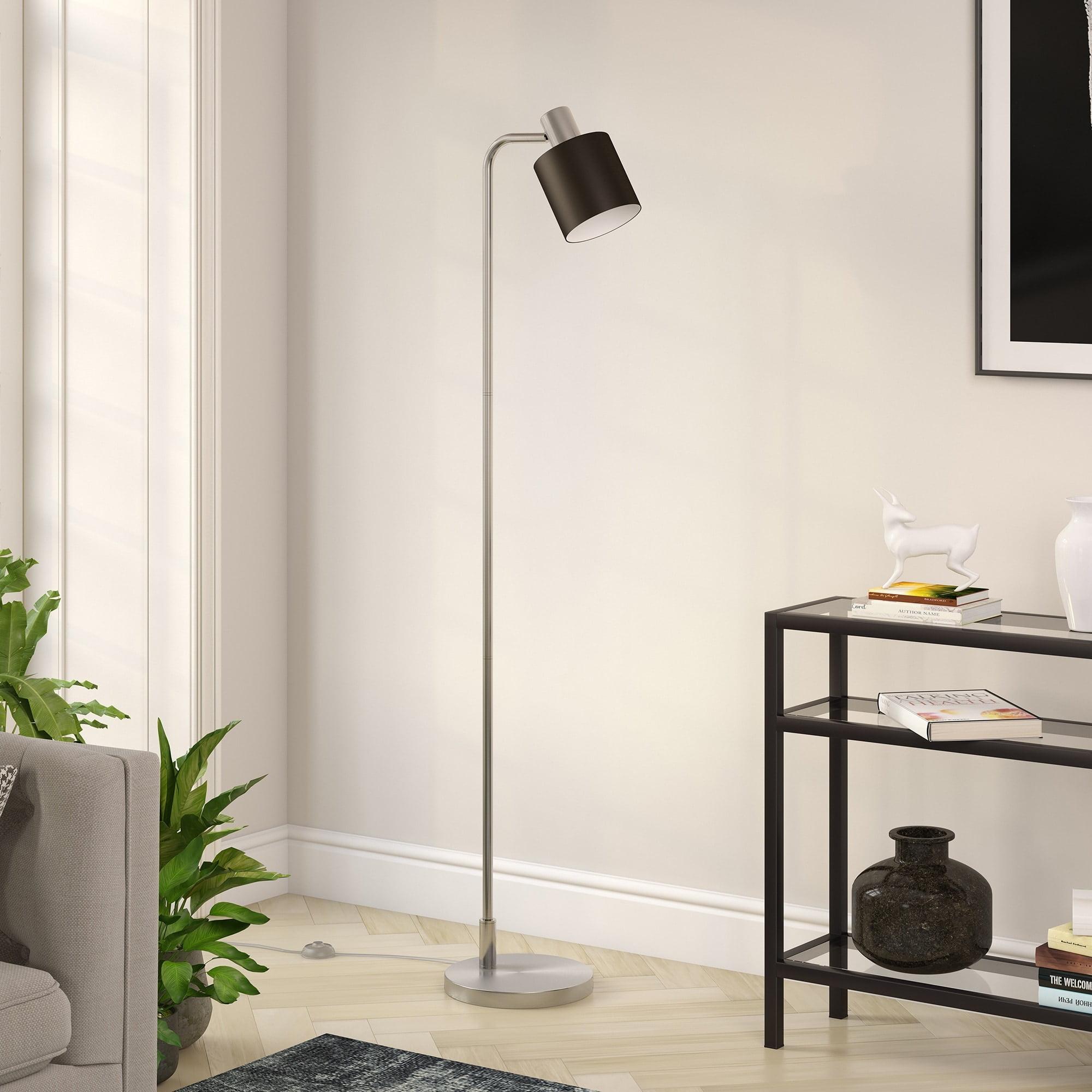 Evelyn&Zoe Thew 65" Tall Floor Lamp with Metal shade in Nickel/Black