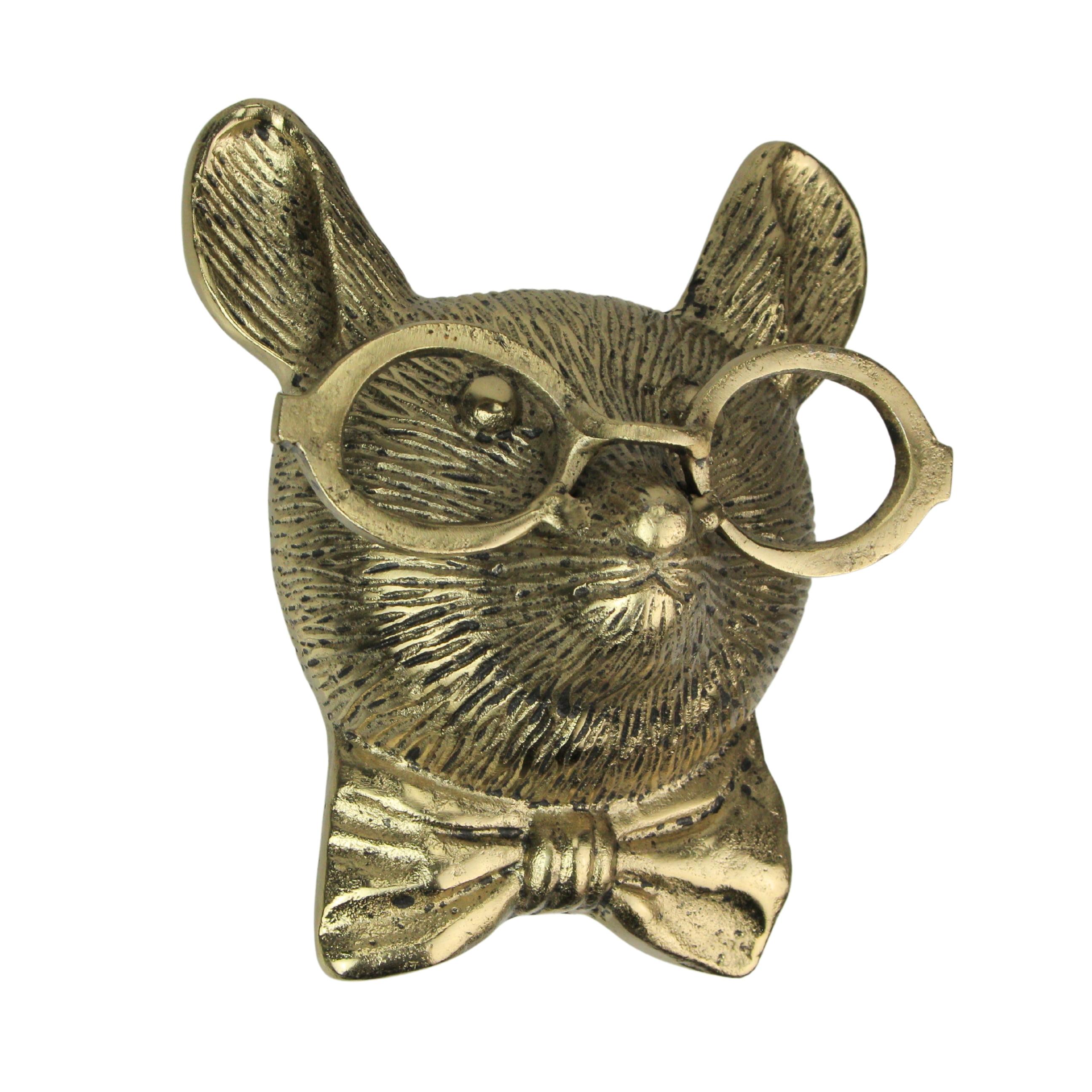 Things2Die4 Gold Mouse Head Wall Hanging with Spectacles – Quirky Cast Aluminum Wall Decor - Gold