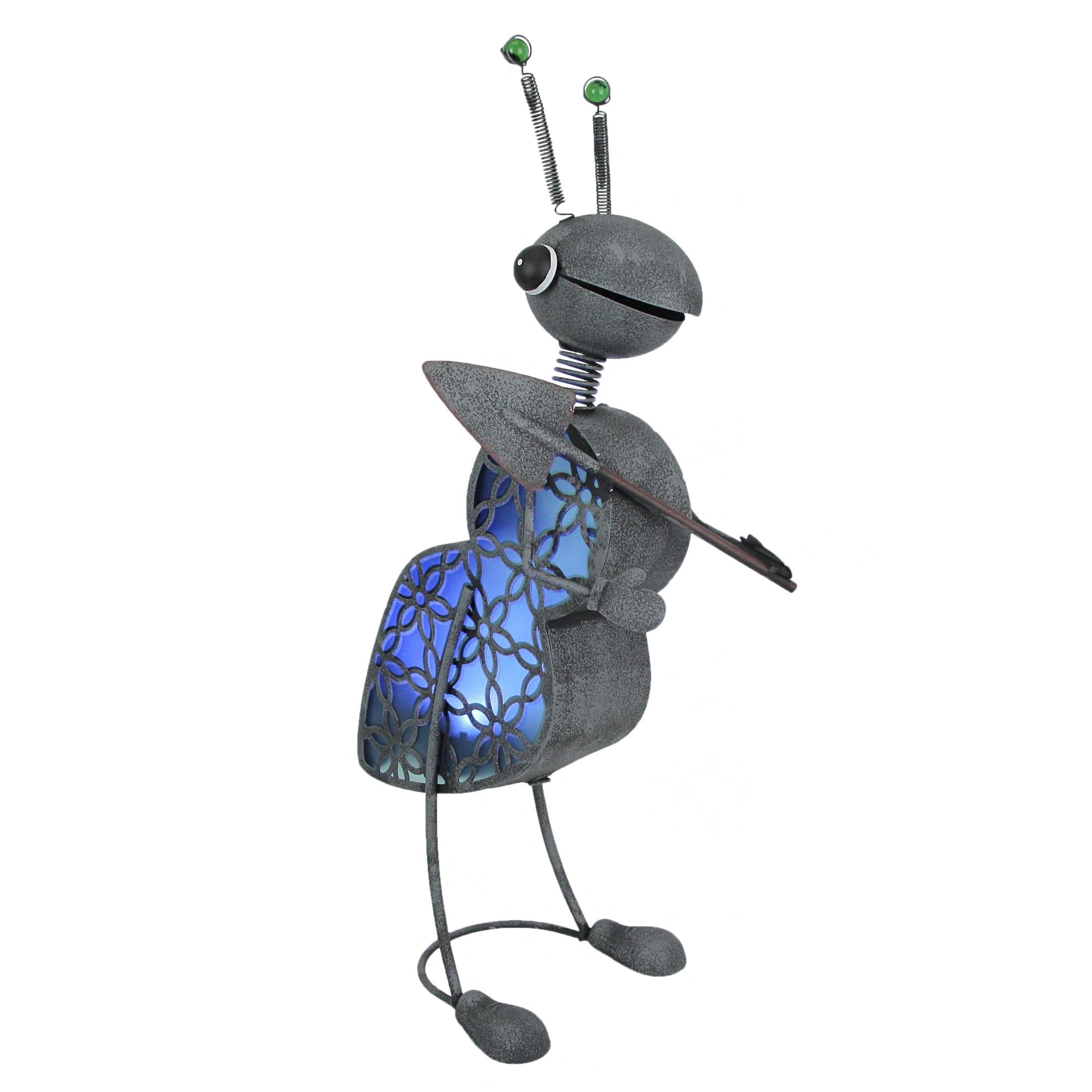 23.5" Blue Metal Solar LED Garden Ant Statue