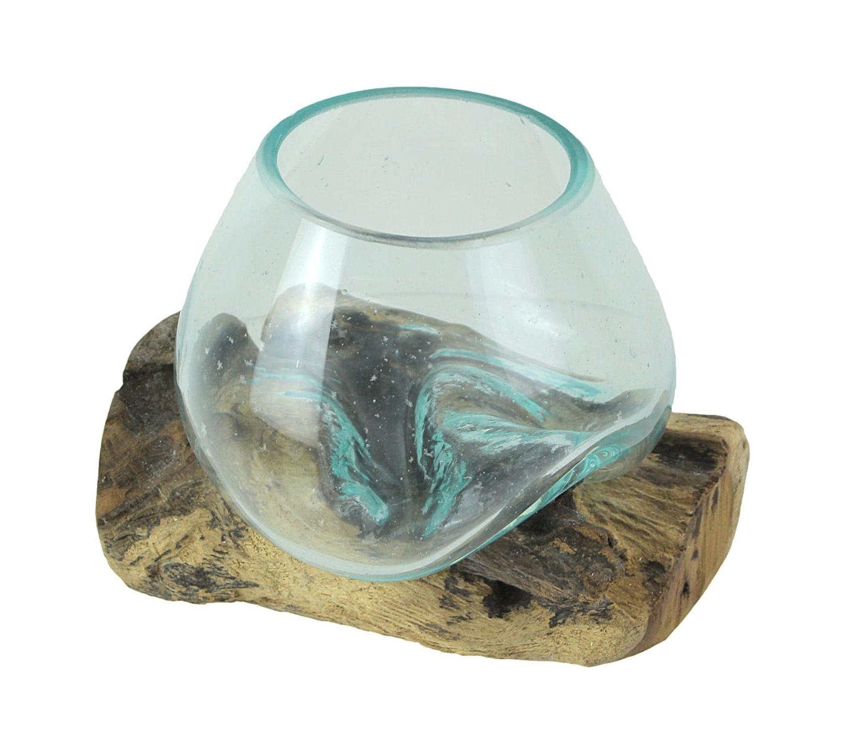 Handcrafted Blown Glass on Teak Wood Mini Terrarium