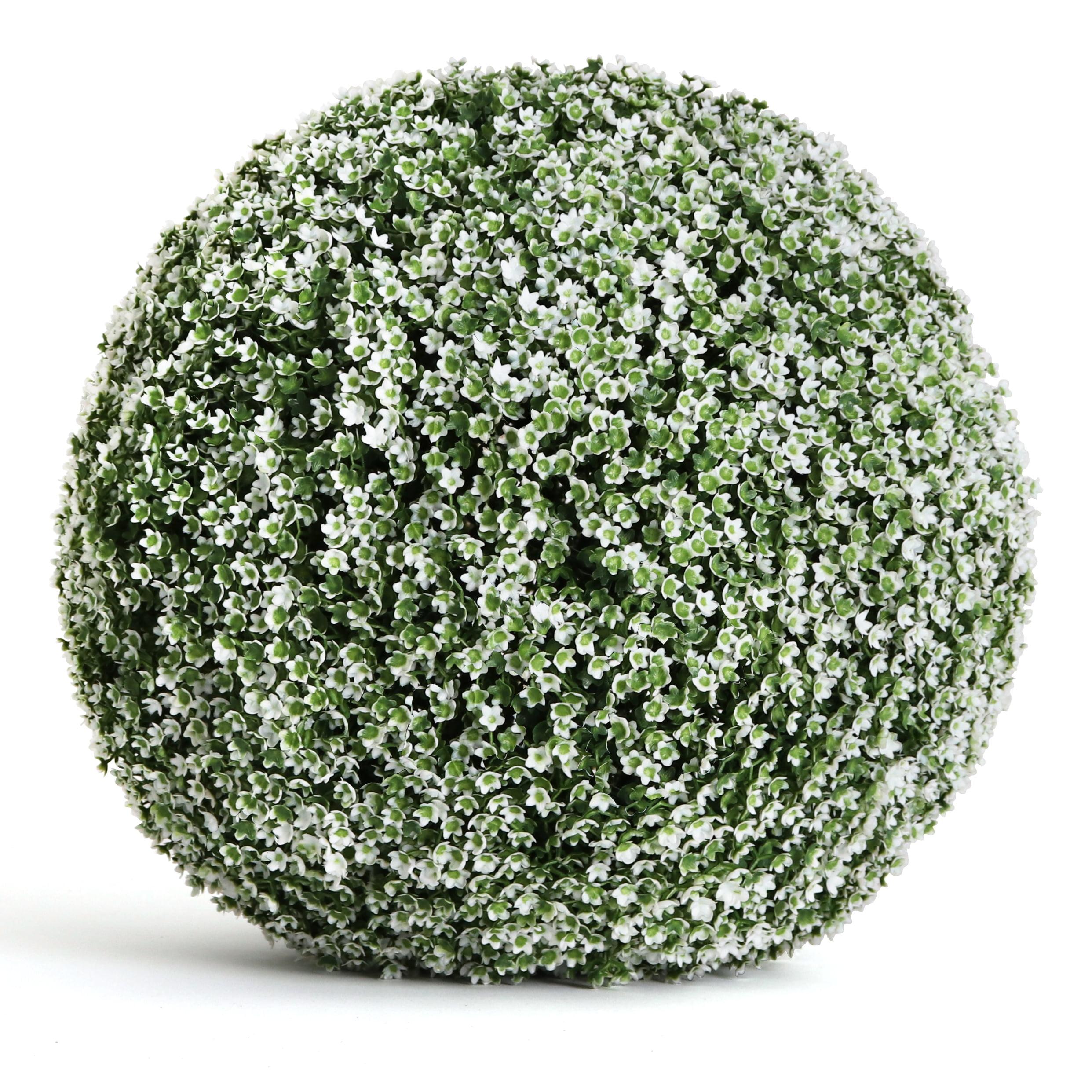 15'' Green and White Artificial Boxwood Topiary Ball