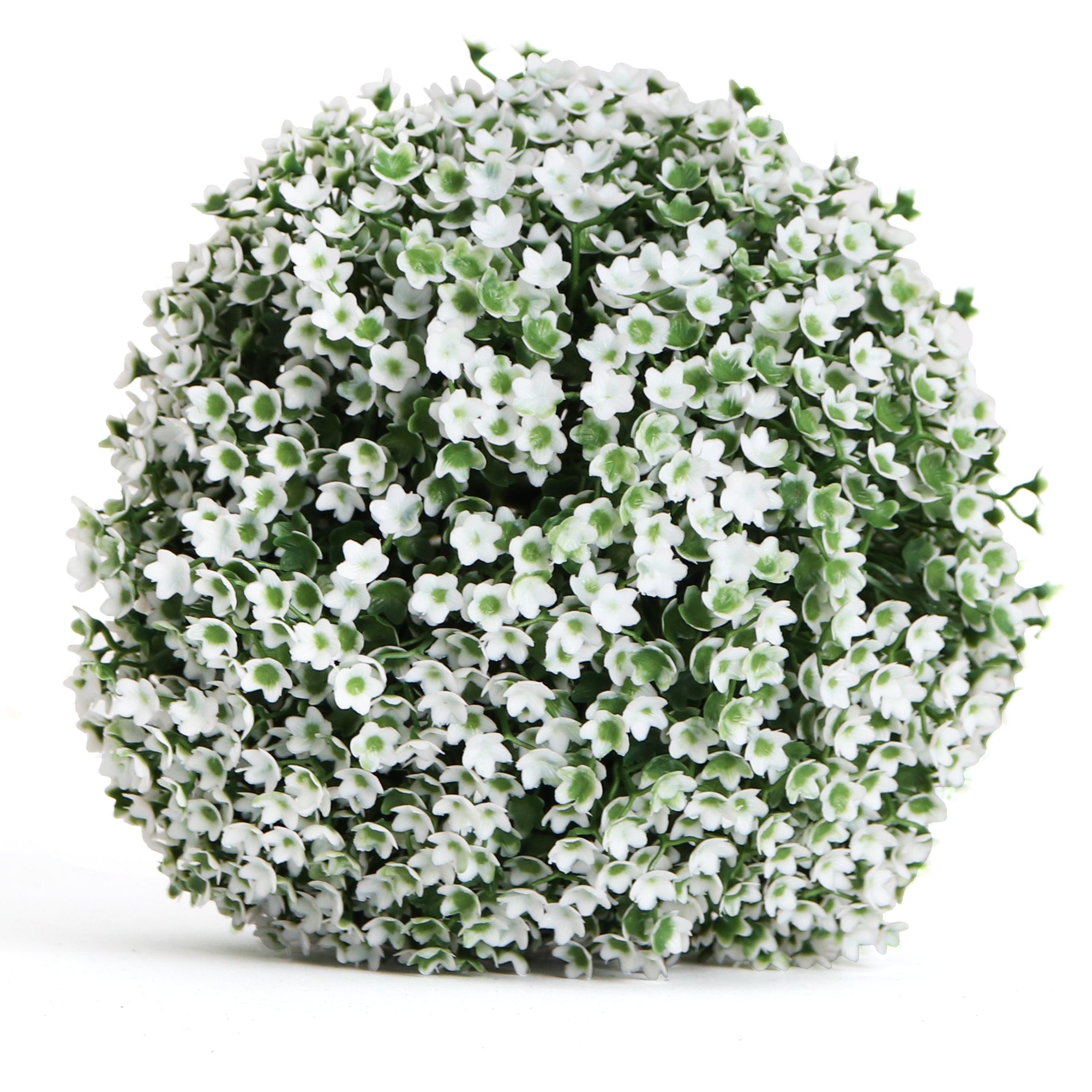 7" Green and White Plastic Baby's Breath Topiary Ball