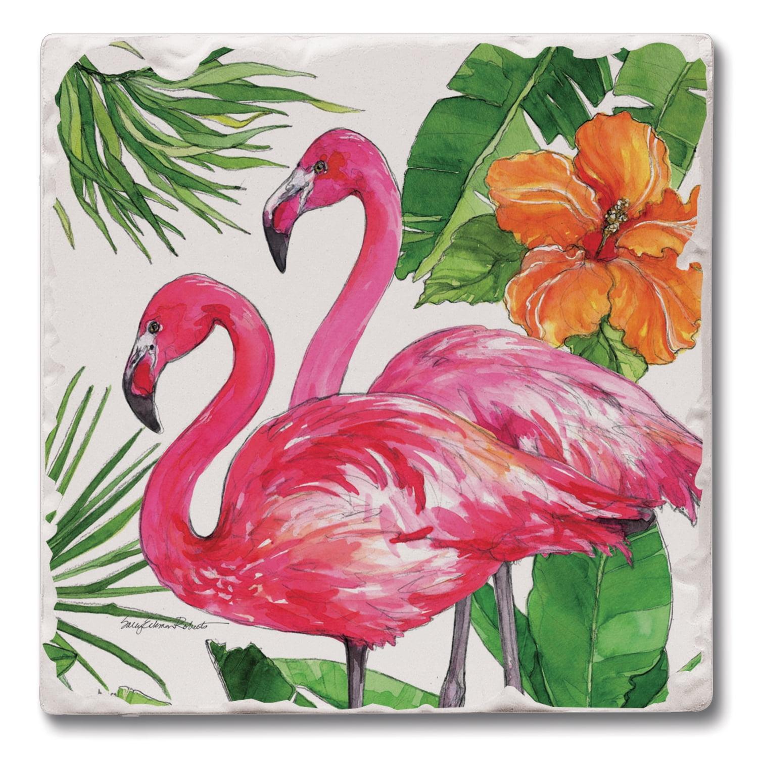 Thirstystone "Tropical Pink Flamingo" 4-Pack Tumbled Tile Coasters