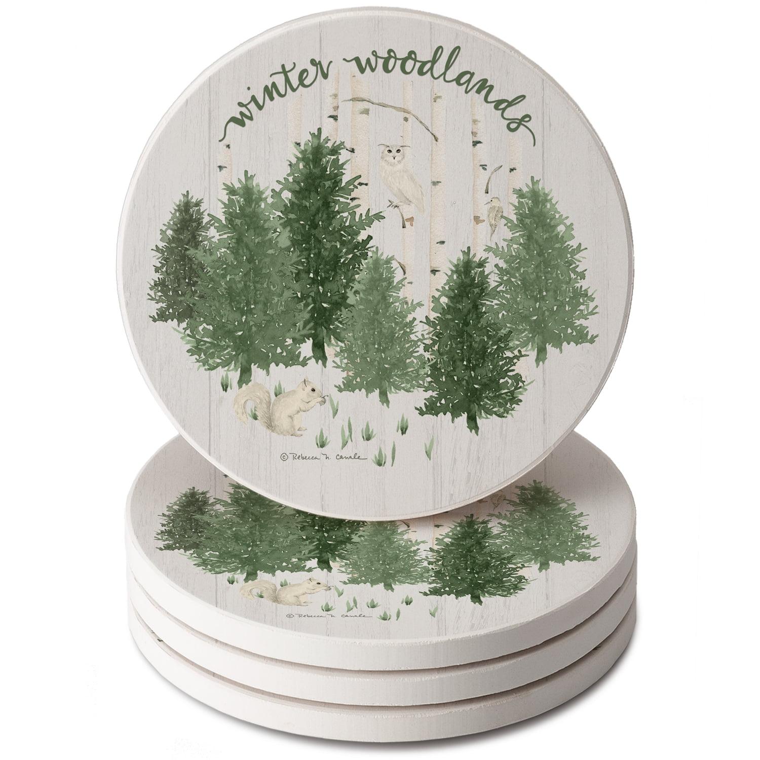 Winter Woodlands 4-Pack Round Absorbent Stone Coasters