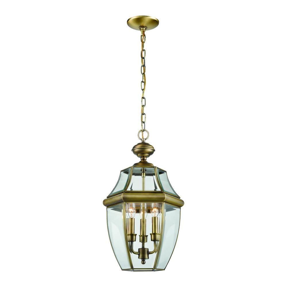 Ashford Antique Brass 3-Light Outdoor Hanging Lantern with Clear Glass