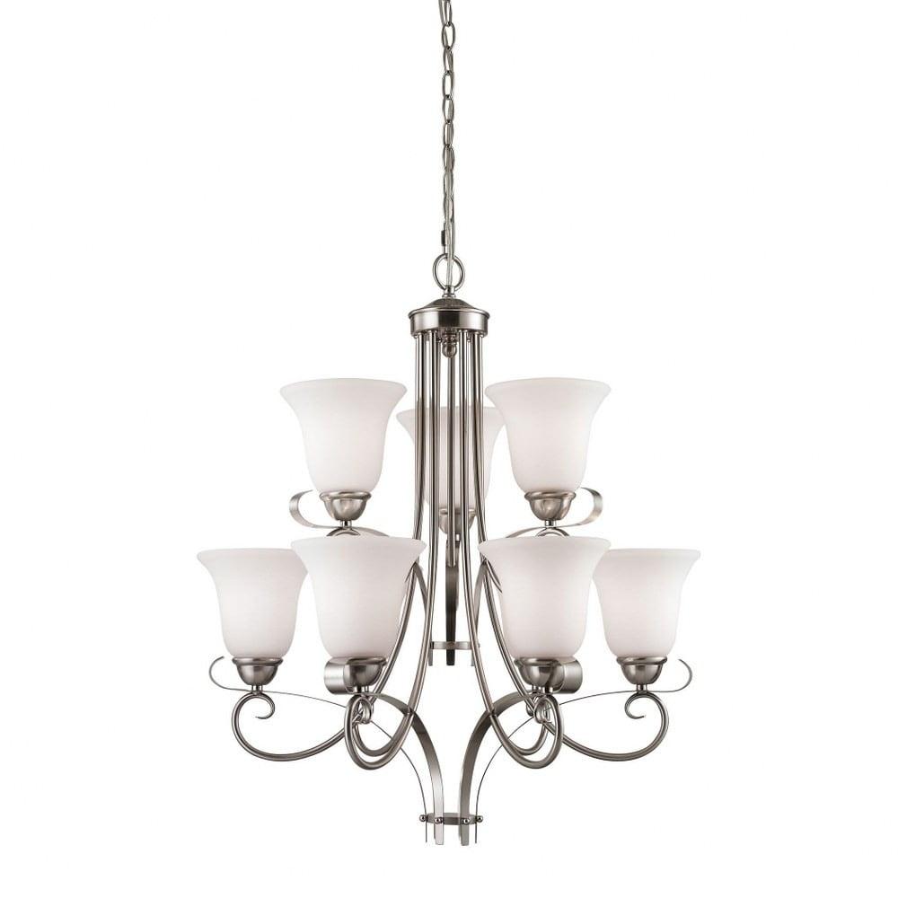 Brighton 25" Brushed Nickel and Frosted Glass 9-Light Chandelier