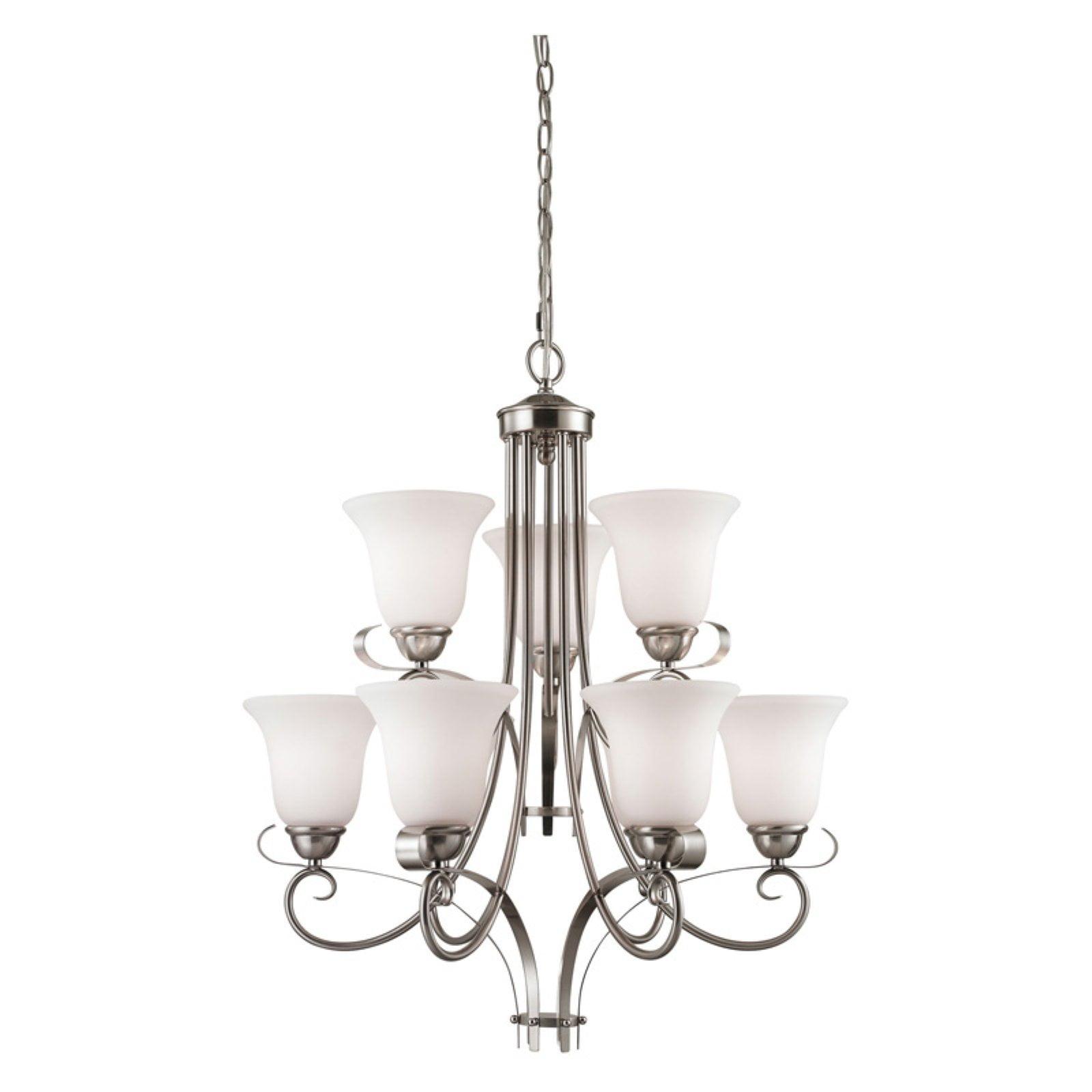 Brighton 25" Brushed Nickel and Frosted Glass 9-Light Chandelier