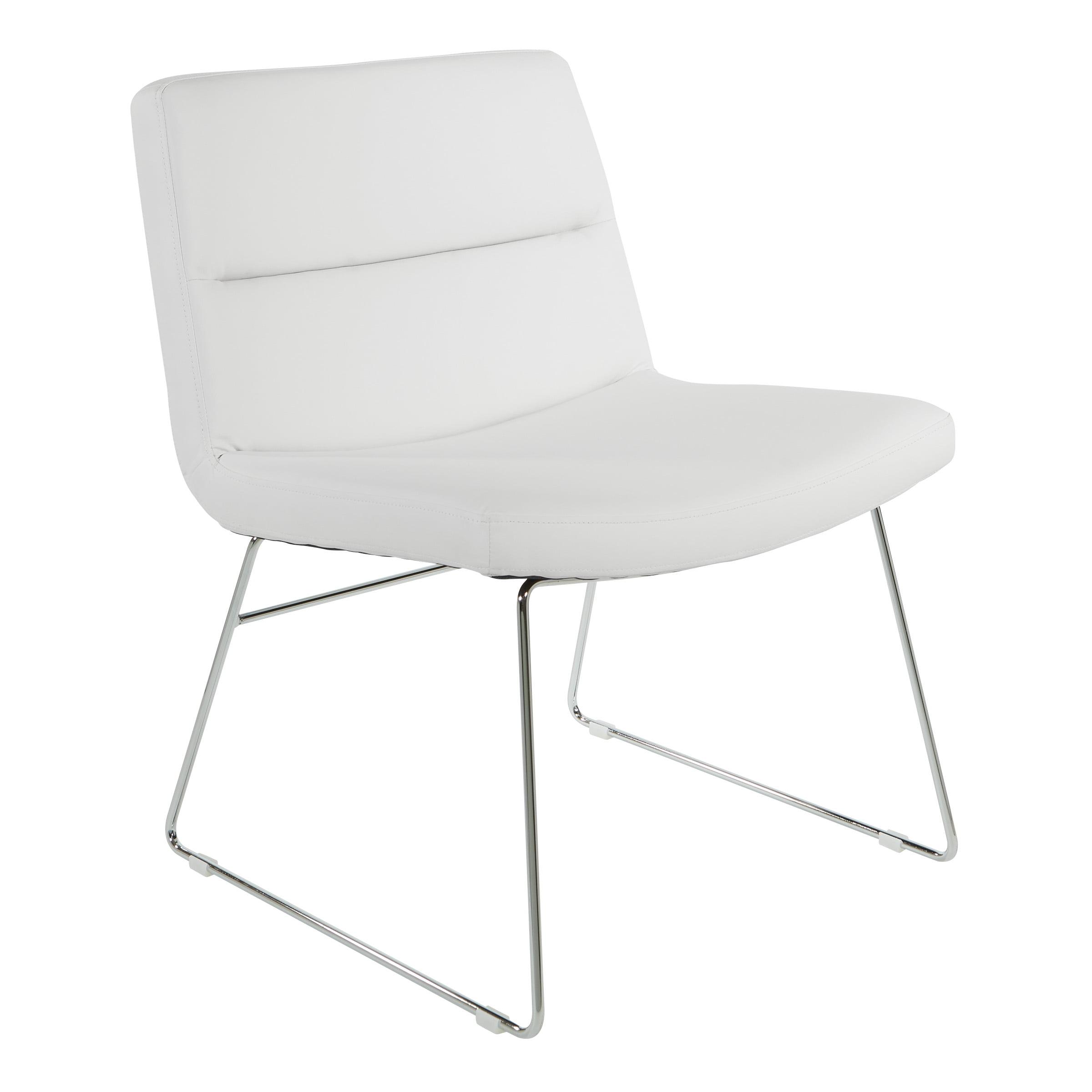 Modern Thompson White Faux Leather Armless Chair with Chrome Base