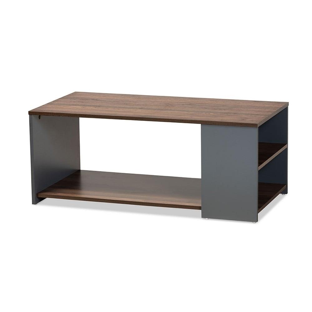 Thornton Walnut Brown and Gray Wood Storage Coffee Table