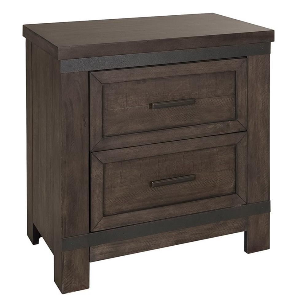 Rustic Brown 2-Drawer Nightstand with Metal Accents