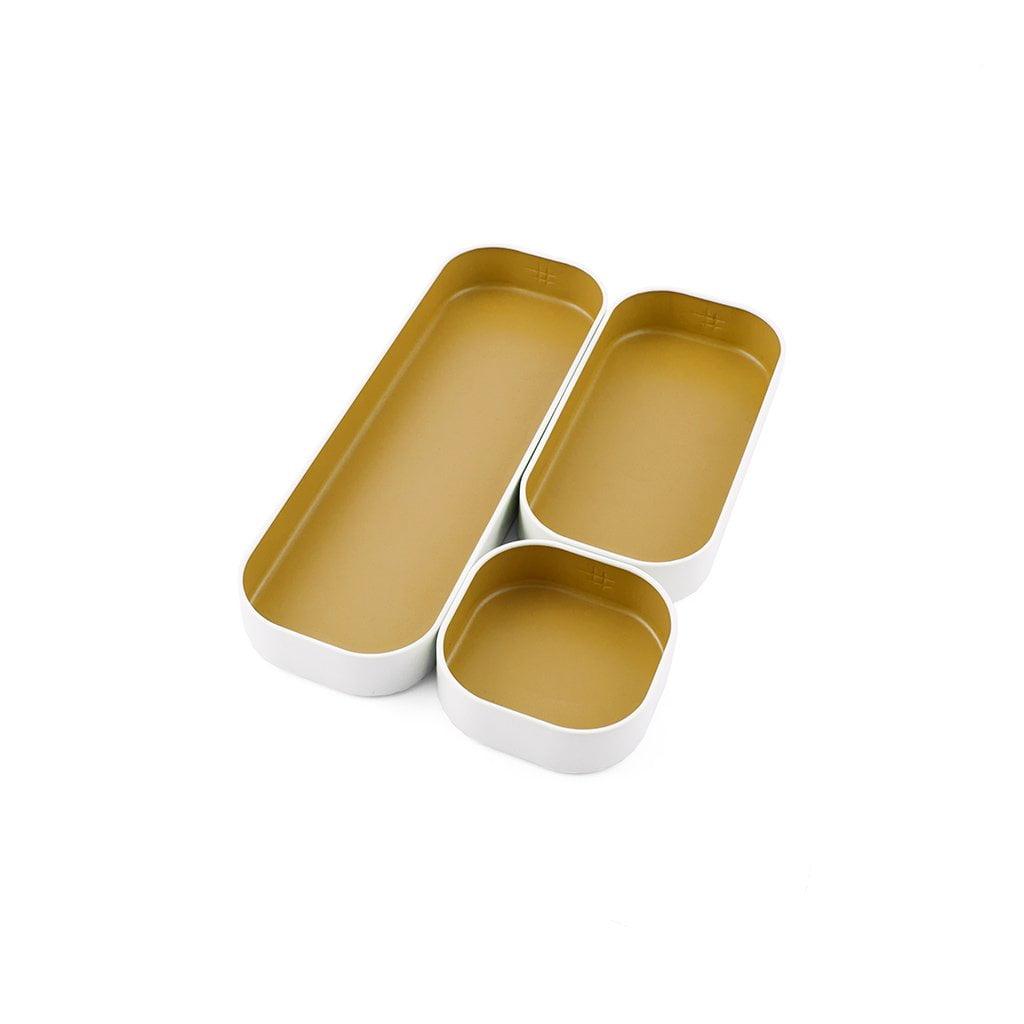 Gold and White Metal Drawer Organizer Tray Set, 3 Pieces