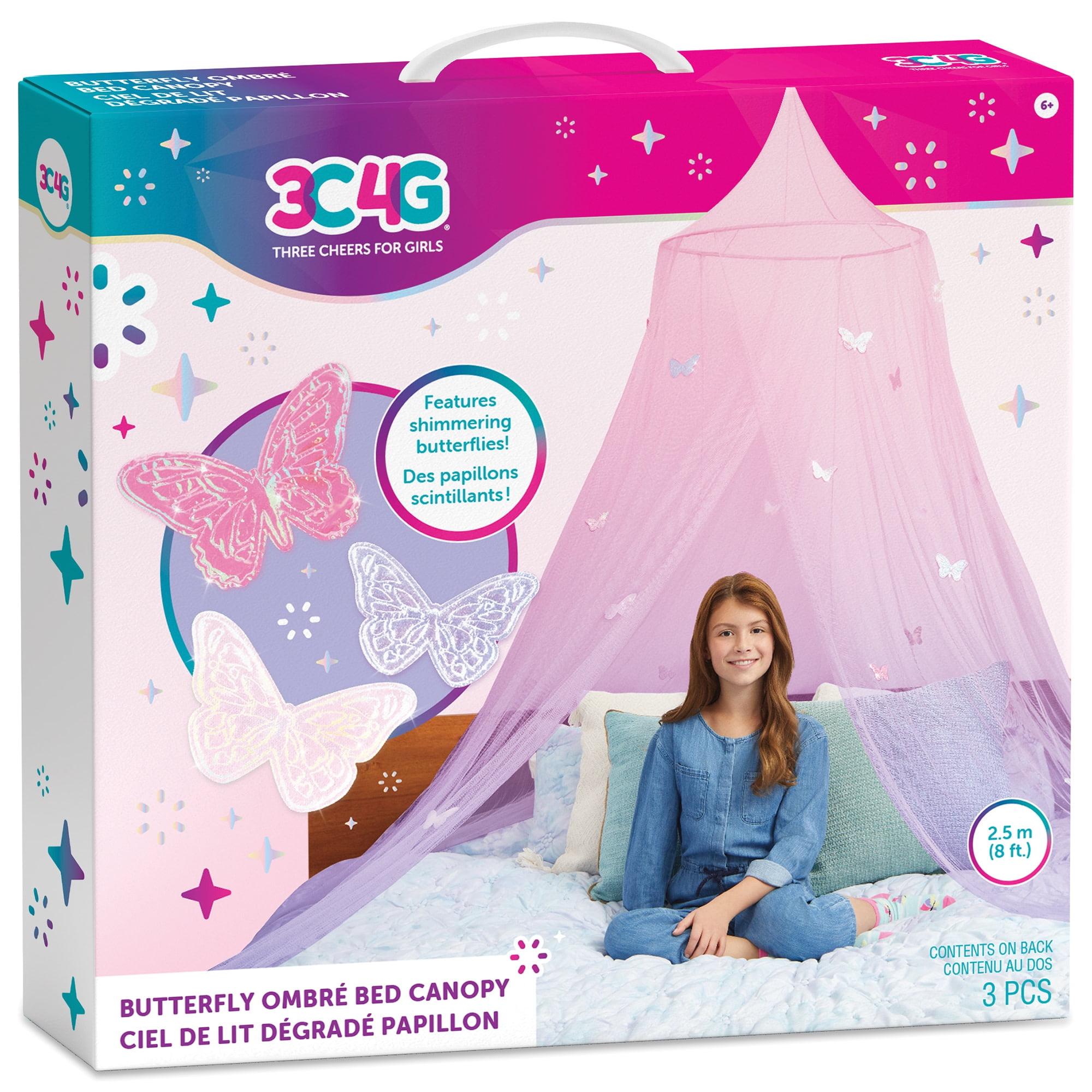 Pink and Purple Butterfly Ombre Kids Bed Canopy