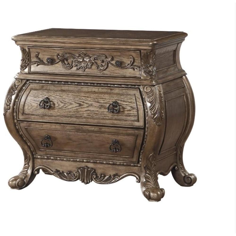38" Ragenardus Nightstand Vintage Oak - Acme Furniture: 3 Drawers, Scrolled Legs, No Assembly Required