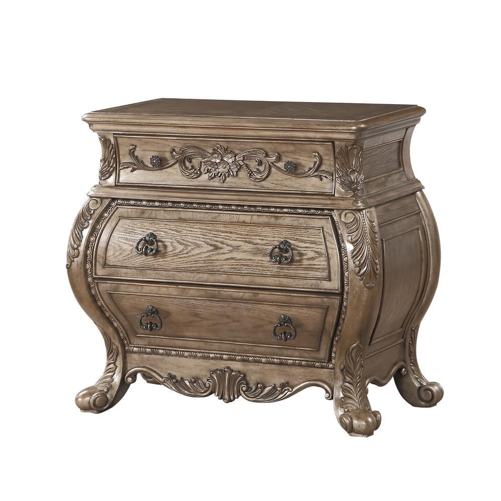 38" Ragenardus Nightstand Vintage Oak - Acme Furniture: 3 Drawers, Scrolled Legs, No Assembly Required