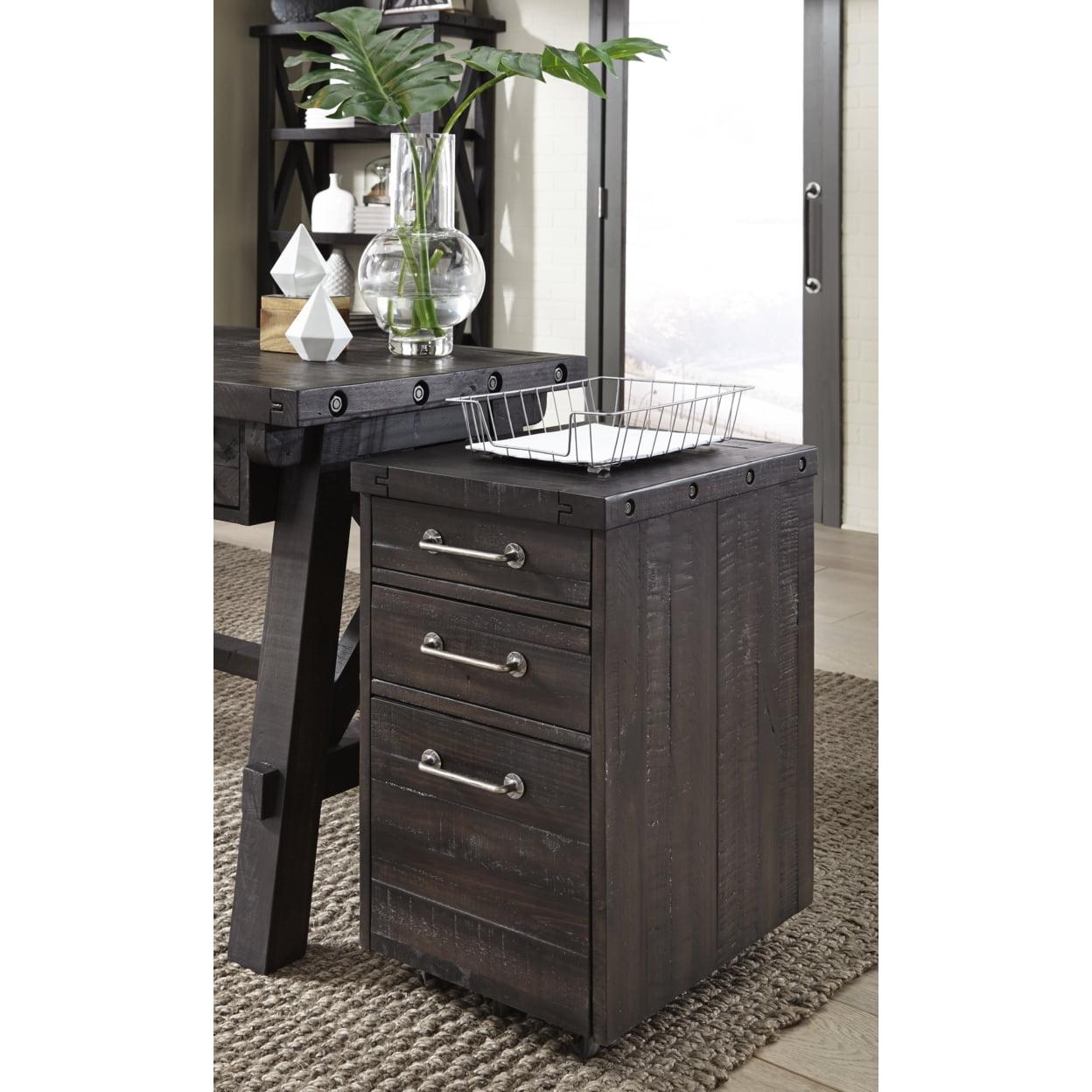 Three Drawers Solid Pine Wood File Cabinet with Rolling Casters, Cafe Brown- Saltoro Sherpi