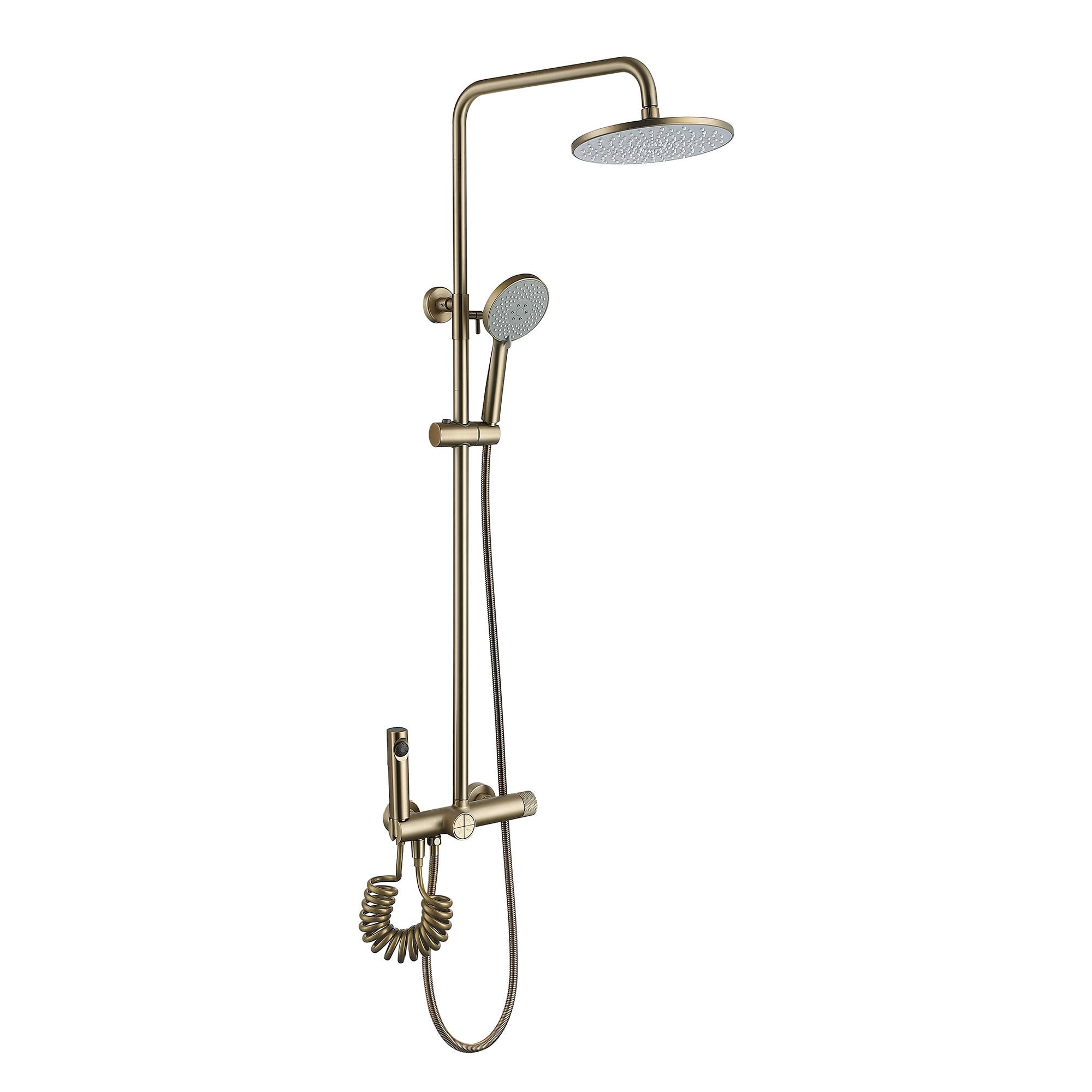 Brushed Gold Wall-Mounted Thermostatic Shower System