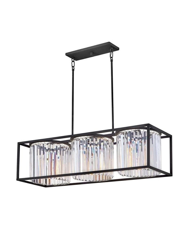 Giada Black and Crystal 3-Light Rectangle Chandelier