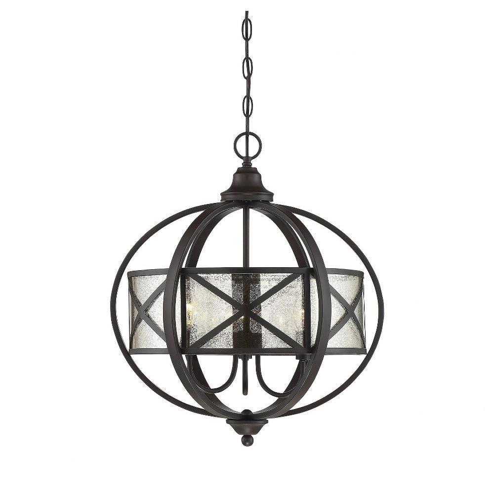 Holland 3-Light English Bronze Pendant with Mercury Glass Drum Shade