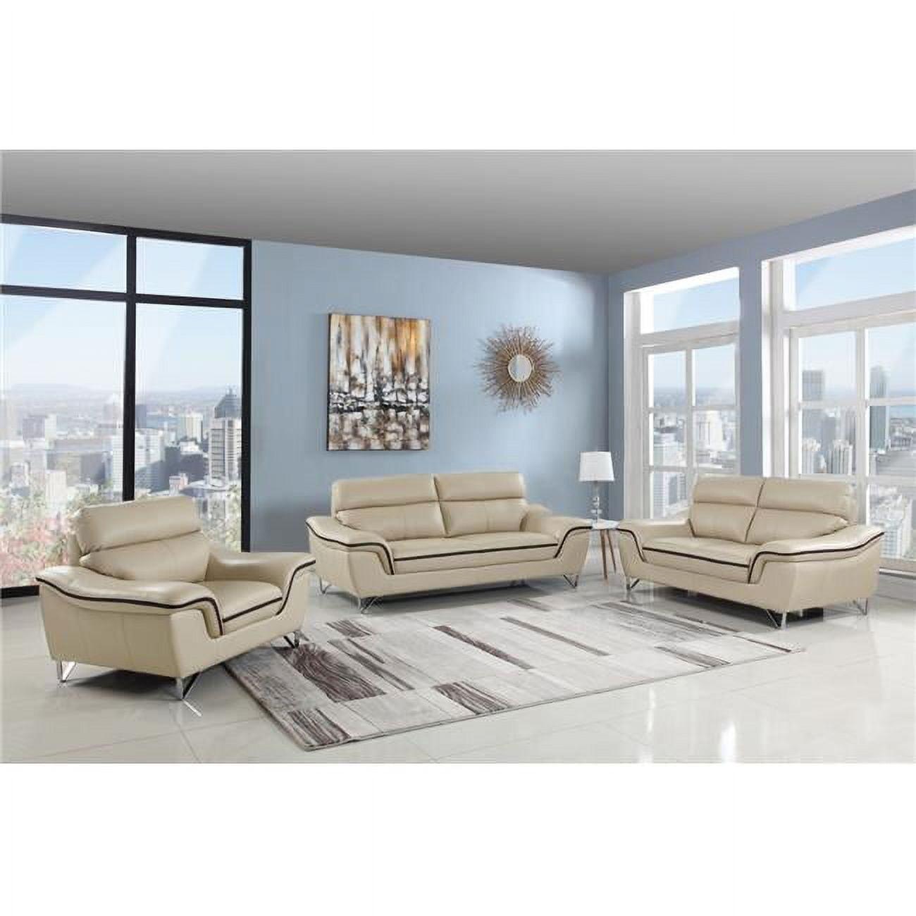 Contemporary Beige Leather Recliner Sofa Set - 108"