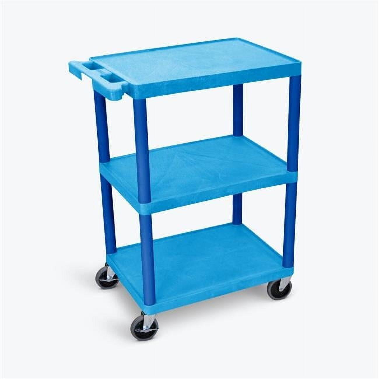 Blue Three-Shelf Utility Cart with Ergonomic Handle